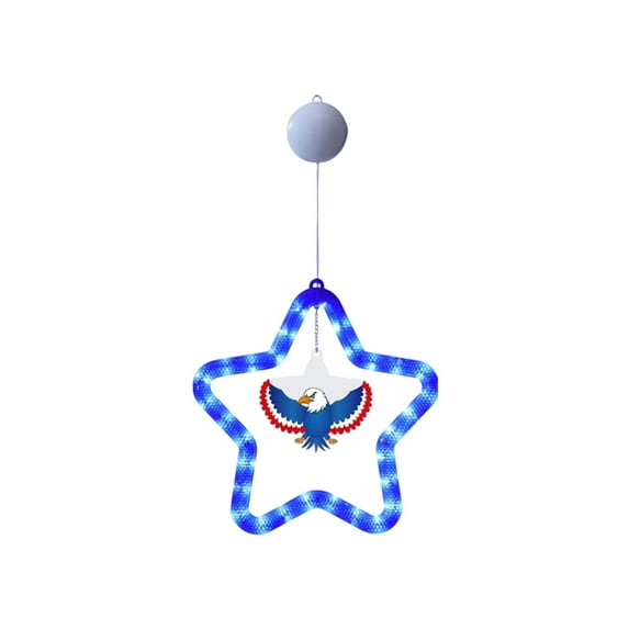 SLYNSHome 4th of July Decorative Lights Patriotic Window Lights with Suction Cup,Red White and Blue Star Lights for Fourth of July,Memorial Day - Blue