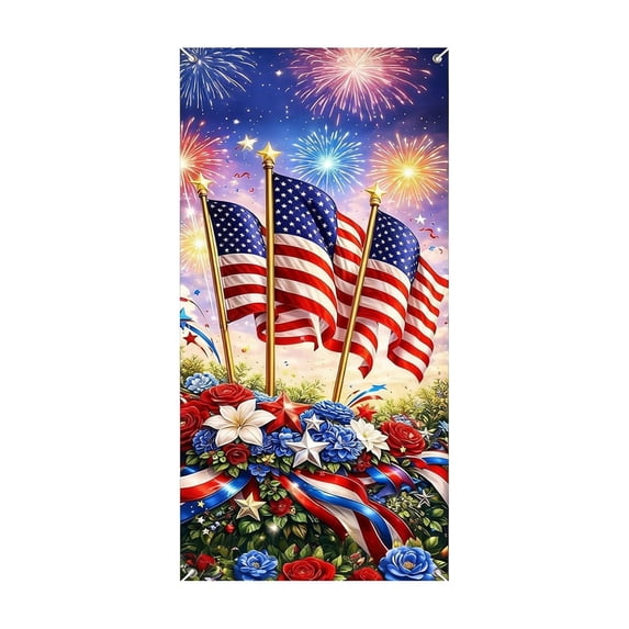 SLYNSHome 4th of July Door Cover 250th Anniversary Patriotic American Flag Hanging Cloth Background Banner For Independence Day Front Door Home Party Decoration