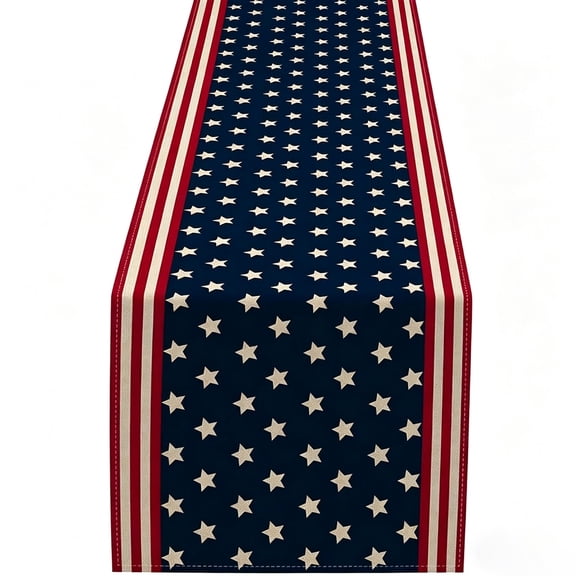 SLYNSHome 4th of July Patriotic Table Runner, Navy Blue With White Star Print, Red White Blue Independence Day Decor For Kitchen Dining Room Party Tabletop