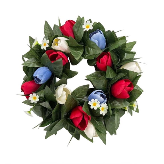 SLYNSHome 4th Of July Decorations Rose Wreath America 250 Flag Wreath Red White Blue Independence Day Outside Patriotic Decorations For House