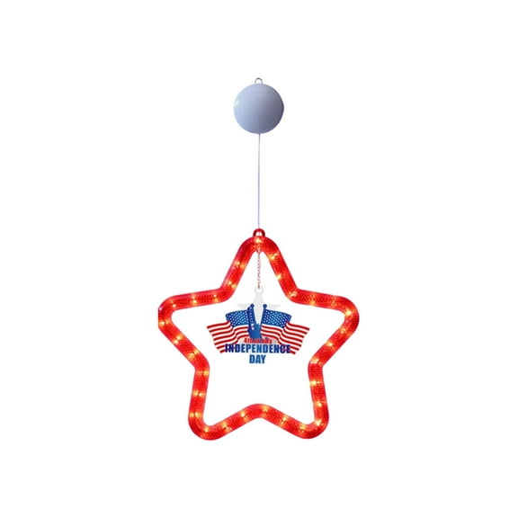 SLYNSHome 4th of July Decorative Lights Patriotic Window Lights with Suction Cup,Red White and Blue Star Lights for Fourth of July,Memorial Day - Red