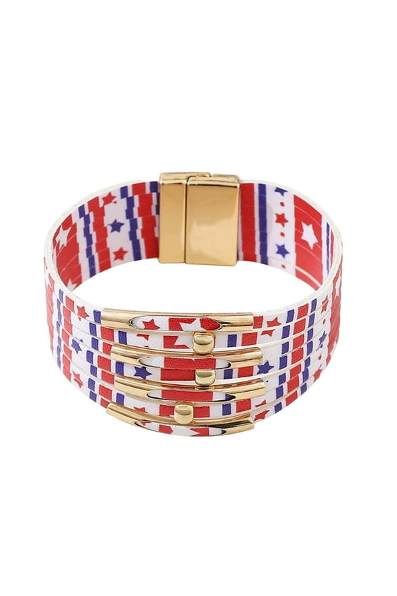 4th of July Decorative Patriotic Bracelets for Women,Independence Day American Flag Red White Blue Charm Bracelet Jewelry