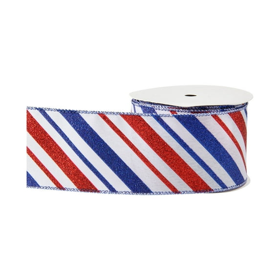 SLYNSHome 4th of July Patriotic Wired Ribbons,American Flag Stars & Stripes Wired Edge Ribbons Natural Burlap Ribbons for Craft Gift Wrapping