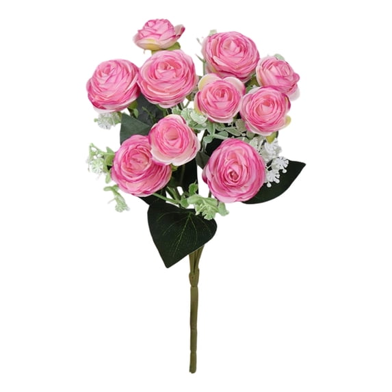 SLYNSHome 5 Branch 10 Mini Rose Heads Hot Pink Artificial Flowers Bouquet Wedding Home Office Decor
