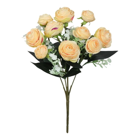 SLYNSHome 5 Branch 10 Mini Rose Heads Yellow Artificial Flowers Bouquet Wedding Home Office Decor