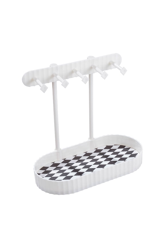 5-Hook Jewelry Organizer with Tray - Hanging Necklace Earring Hair Ring Holder - Space Saving Non-Slip Jewelry Display Stand for Dresser Vanity - White