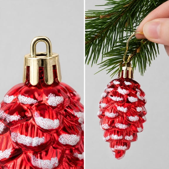 SLYNSHome 5 Pack Snow Frosted Electroplated Pinecone Ornaments,Red 7.5cm Shiny Pine Cone Baubles, Hanging Tree Decor For Christmas Indoor Holiday Arrangement
