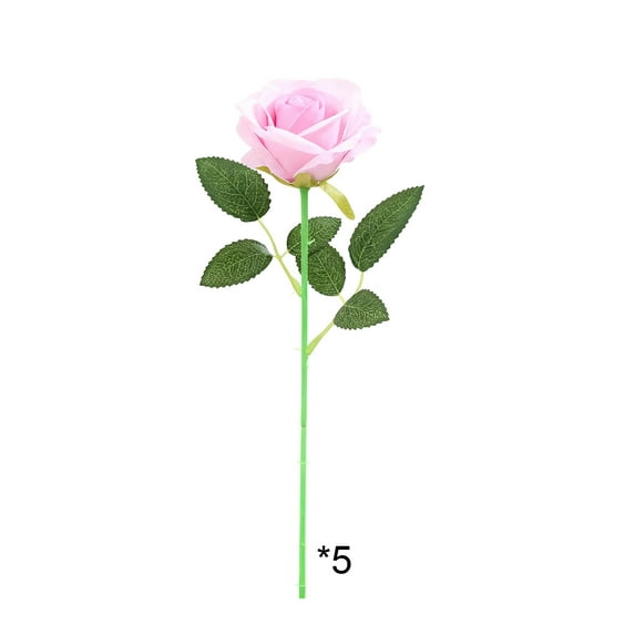 SLYNSHome 5PCS Artificial Flowers Fake Roses,Pink Realistic Silk Long Stem Roses Bouquet for Wedding Centerpiece Home Decor Party & Valentines