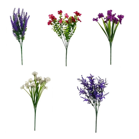 SLYNSHome 5Pcs Artificial Flowers for Outdoors Decor UV Resistant Silk Faux Flora Spring Fake Plastic Plants for Outside Indoor Yard Home Porch Window Box