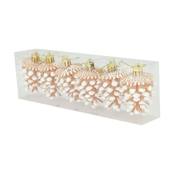 SLYNSHome 6 Pcs Christmas Tree Ornaments Hanging Pine Cones Xmas Balls Shatterproof Pendant for Holiday,Wreath & Party Decorations - Beige