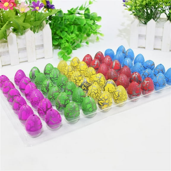 SLYNSHome 60Pcs Small Hatching Dinosaur Eggs Easter Party Favors Easter Basket Stuffers Multicolor Grow in Water Dino Eggs