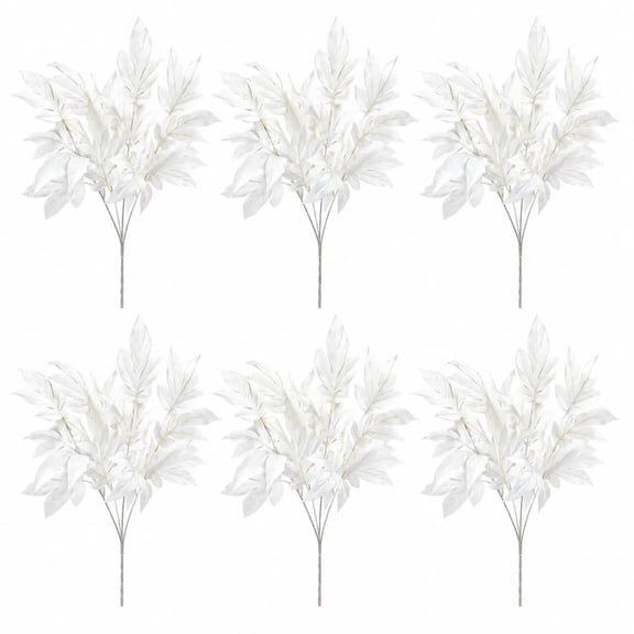 SLYNSHome 6Pcs Artificial Colored Leaves, Faux Fake Foliage Branches, Lifelike White Leaves Stems For Indoor Outdoor Decor, Tabletop Shelf Desk Arrangement