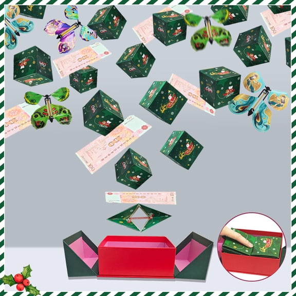 SLYNSHome (6Pcs Bounces) Christmas Money Box for Cash Gift 2024 New Surprise Gift Box Cash Explosion for Money with 4Pcs Butterfly,Unique Folding Bouncing Gift Box (Green)