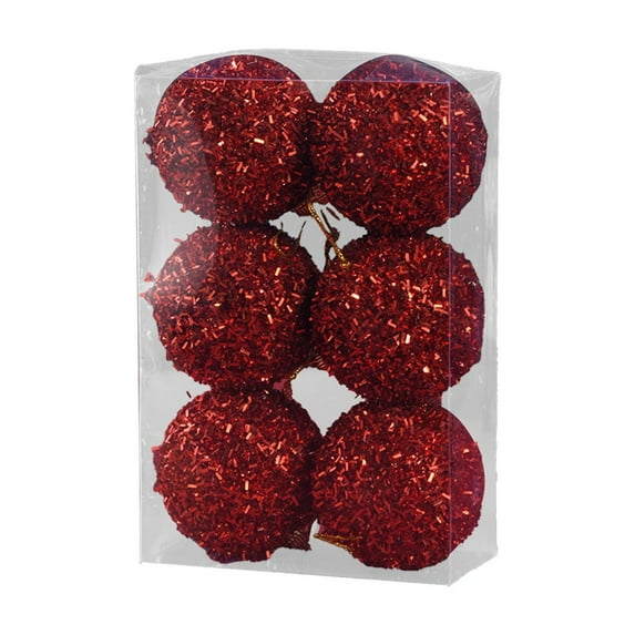 SLYNSHome 6Pcs Christmas Ball Ornaments,Shatterproof Glitter Hanging Xmas Balls Decorations for Xmas Tree Holiday Party Home Decor - Red
