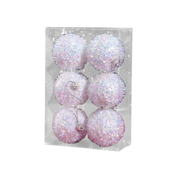 SLYNSHome 6Pcs Christmas Ball Ornaments,Shatterproof Glitter Hanging Xmas Balls Decorations for Xmas Tree Holiday Party Home Decor - White