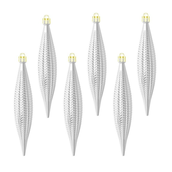 SLYNSHome 6Pcs Christmas Balls Ornaments for Xmas Tree Shatterproof Hanging Icicles Shape Ball for Holiday Wedding Party Decoration - Gray