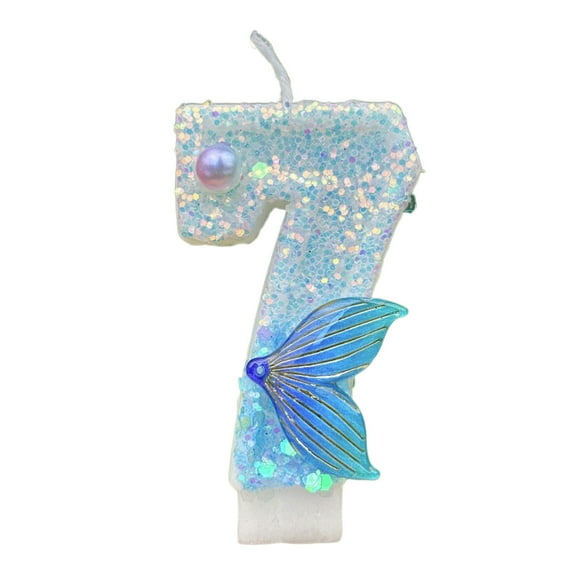 SLYNSHome 7 Birthday Number Candles,Glitter Sequn Pearls Mermaid Tail Number Birthday Cake Topper Birthday Decorations Party Favors