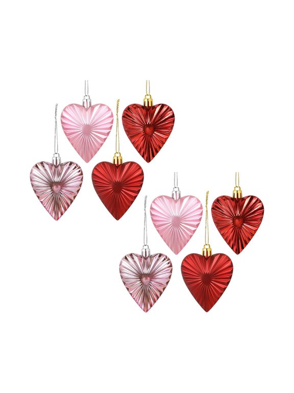8Pcs Valentines Heart Shaped Ornaments,Valentines Glitter Heart Baubles Decorations Christmas Valentines Tree Hanging Decor