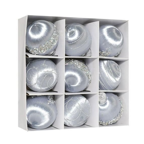 SLYNSHome 9Pcs Christmas Tree Balls Ornaments,Luxury Christmas Satin Balls Vintage Glitter Hanging Decorations for Holiday Wedding Party - Gray