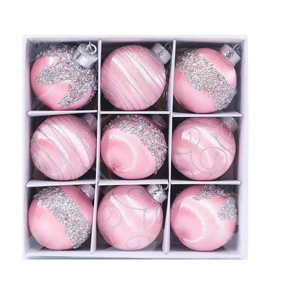 SLYNSHome 9Pcs Christmas Tree Balls Ornaments,Luxury Christmas Satin Balls Vintage Glitter Hanging Decorations for Holiday Wedding Party - Pink