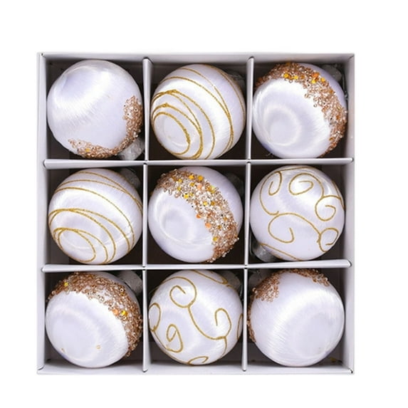 SLYNSHome 9Pcs Christmas Tree Balls Ornaments,Luxury Christmas Satin Balls Vintage Glitter Hanging Decorations for Holiday Wedding Party - White