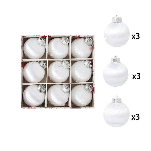 SLYNSHome 9Pcs Satin Christmas Ball Ornaments Holiday Decorations,Glitter Christmas Tree Balls Shatterproof Baubles Pendant for Wedding Party Supplies - White