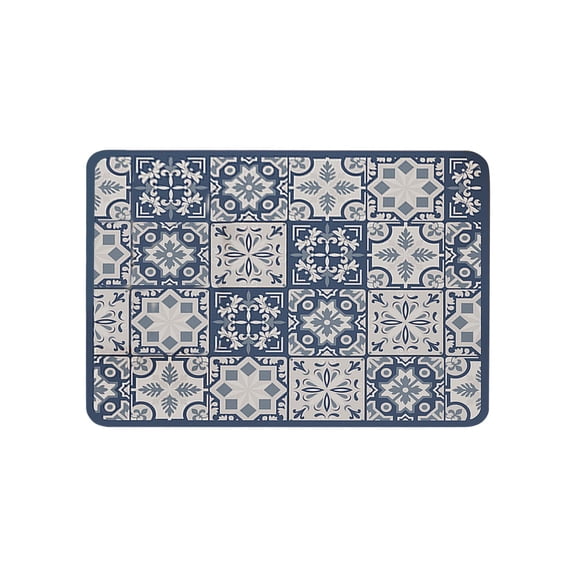 SLYNSHome Absorbent Dish Drying Mat,Heat Resistant Retro Vintage Floral Microfiber Pad for Kitchen Counter,Coffee Bar Decor - Blue
