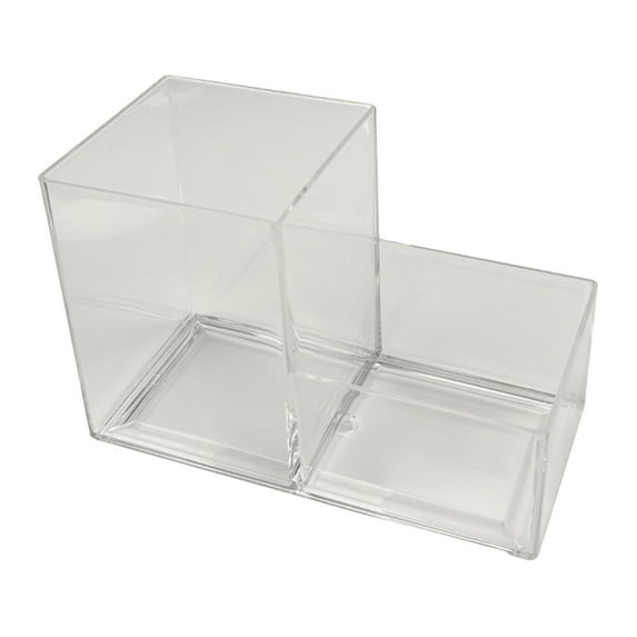 SLYNSHome Acrylic Pen Holder 2 Compartments Clear Pencil Holder Organizer Makeup Brush Holder Office Organization and Storage - Clear
