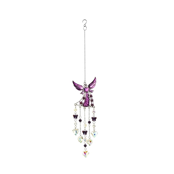 SLYNSHome Angel Crystal Suncatcher Hanging Ornament,Purple Heart Prism Light Catcher Pendant, Colorful Beaded Window Hanging Decor For Garden Patio Indoor Home Decor