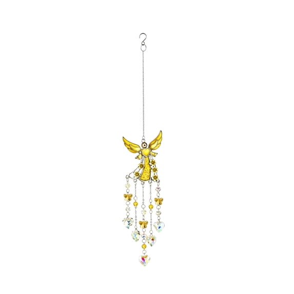 SLYNSHome Angel Crystal Suncatcher Hanging Ornament,Yellow Heart Prism Light Catcher Pendant, Colorful Beaded Window Hanging Decor For Garden Patio Indoor Home Decor