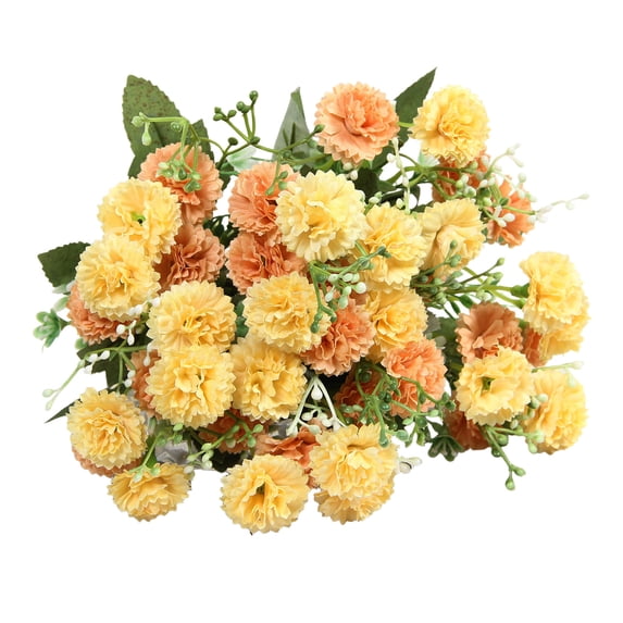 SLYNSHome Artificial Carnations Flowers Silk Hydrangea Bouquet Decoration Yellow Plastic Plants Flower for Indoor Outdoor Decor