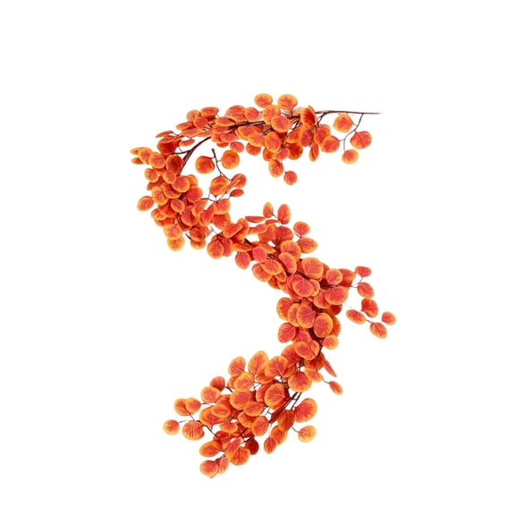 SLYNSHome Artificial Fall Eucalyptus Vine Garland With Encrypted Leaves,Orange Halloween Thanksgiving Home Wall Mantel Fireplace Staircase Handrail Decoration