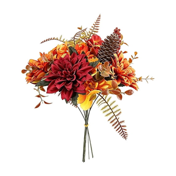 SLYNSHome Artificial Fall Pumpkin Floral Bouquet,Orange Faux Sunflower Maple Berry Flower Stems, Harvest Tabletop Arrangement For Thanksgiving Indoor Home Mantel Decor