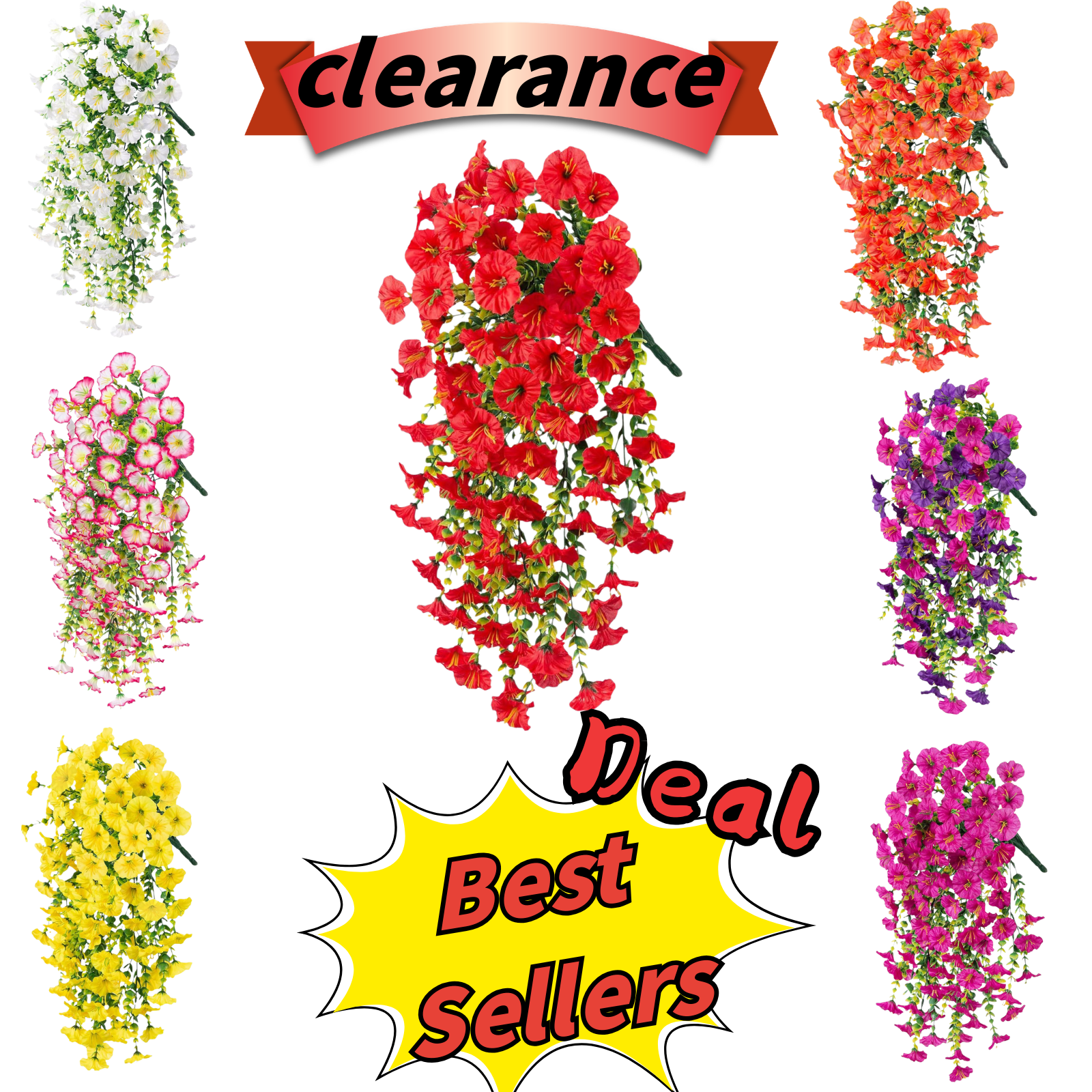 Utoimkio Artificial Faux Hanging Plants Flowers Vines for Outdoor Outside Summer Decoration,29.5 inch Fake Silk Flower for Front Porch Balcony - Red