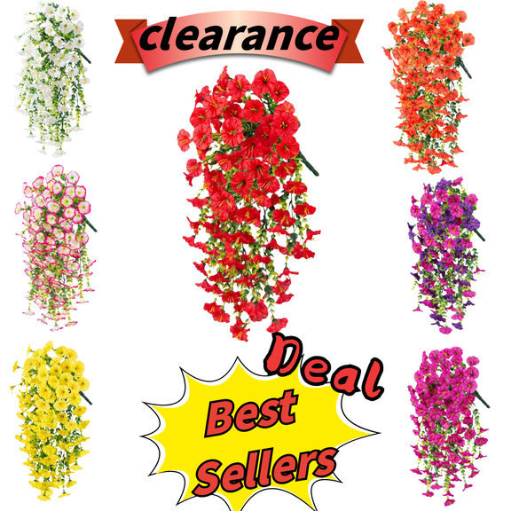 Utoimkio Artificial Faux Hanging Plants Flowers Vines for Outdoor Outside Summer Decoration,29.5 inch Fake Silk Flower for Front Porch Balcony - Red