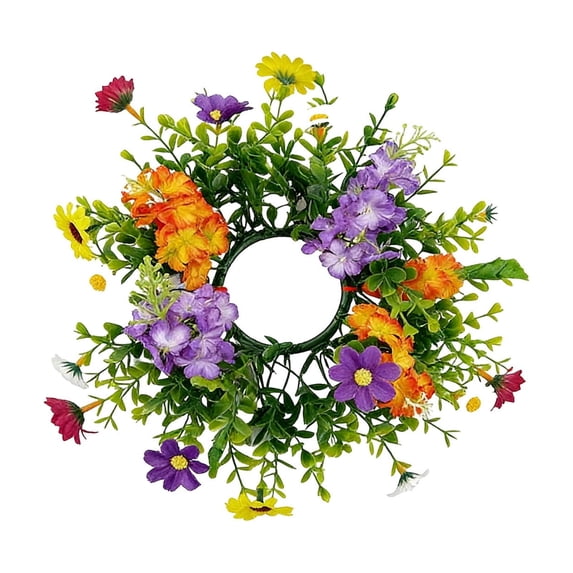 SLYNSHome Artificial Flowered Wreath Spring Summer Mini Floral Wedding Candle Holder Kitchen Cabinet Swags Wreath for Wedding