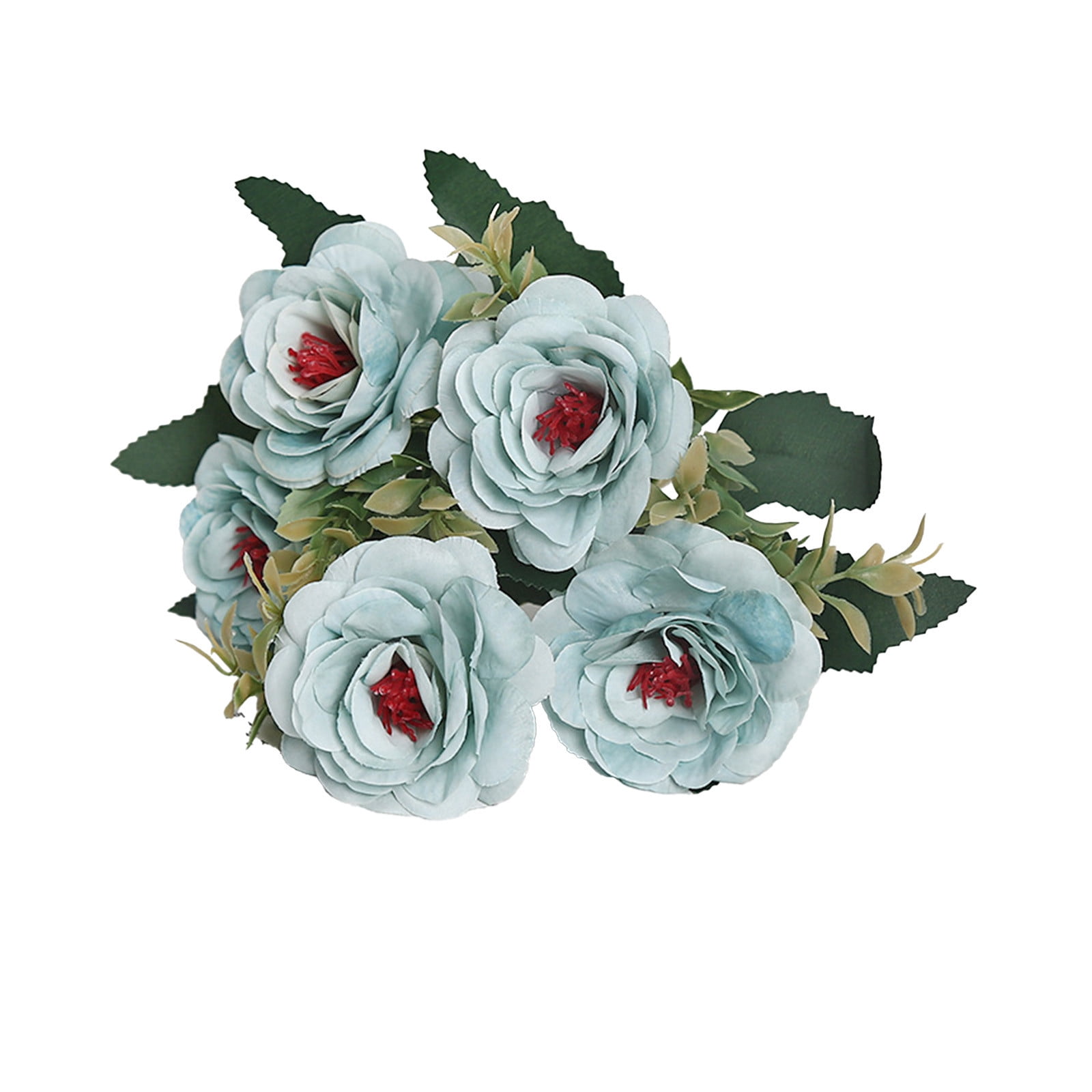 SLYNSHome Artificial Flowers Bouquets Blue Fake Roses with Stems for ...