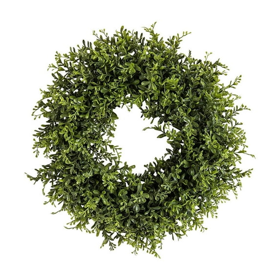 SLYNSHome Artificial Green Leaves Wreath,18 inch Boxwood Wreath Outdoor Green Garland for Front Door Wall Window Party Décor