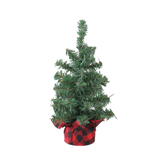 SLYNSHome Artificial Mini Pine Tree Christmas Tabletop Tree with Linen Base for Christmas Party Decorations,Home,Kitchen,Dining Table - 9.8 inch