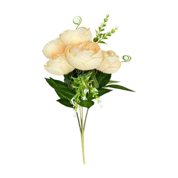 SLYNSHome Artificial Peonies Flowers Bouquet,Vintage Fake Peonies Silk Flower for Centerpiece Table Wedding Party Home Decor - Beige