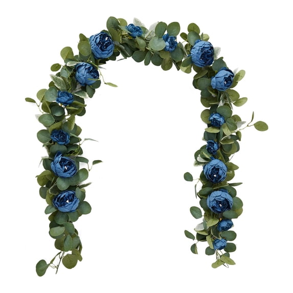 SLYNSHome Artificial Peony Flower Garland Fake Silk Peony Blue Flower Garland for Wedding Party Table Decoration