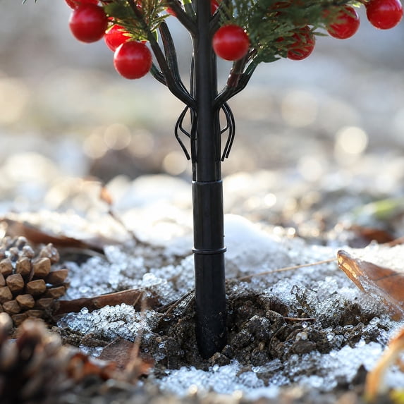 SLYNSHome Artificial Plant Tree Garden Stake, Faux Evergreen Branch With Red Berries, Waterproof Plug-In Ornament For Yard Porch Lawn Outdoor Winter Christmas Holiday Decor