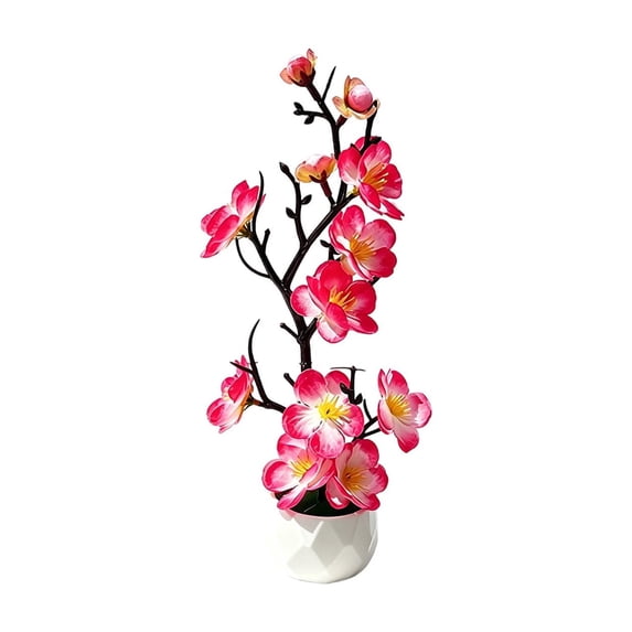 SLYNSHome Artificial Plum Blossom Potted Plant,Pink Silk Flower Bonsai With Pot, Decorative Faux Flower Arrangement For Living Room Office Tabletop Indoor Home Decor