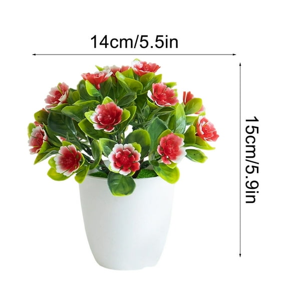 SLYNSHome Artificial Pot Flowers Small Fake Plants with Pot Mini Potted Plants for House Office Tabletop Decoration - Red