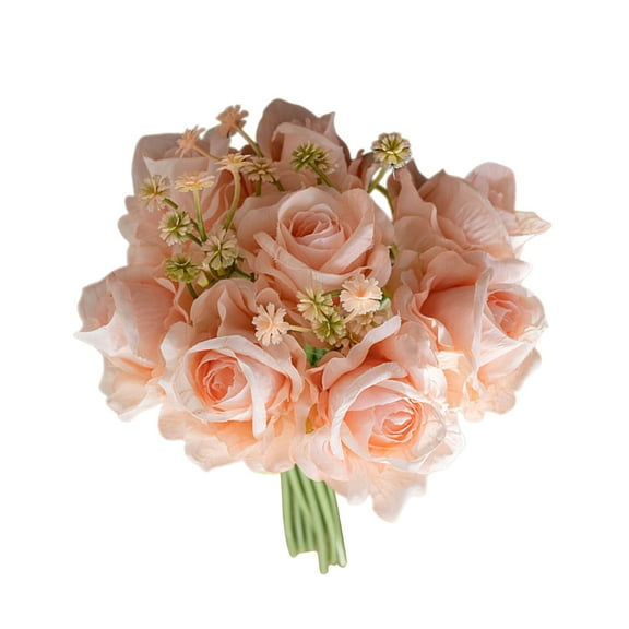 SLYNSHome Artificial Silk Rose Flowers Bouquet for Bride Bridesmaid,Realistic Fake Roses Bunches with Long Stem for Home Wedding Party Decoration - Rose Gold