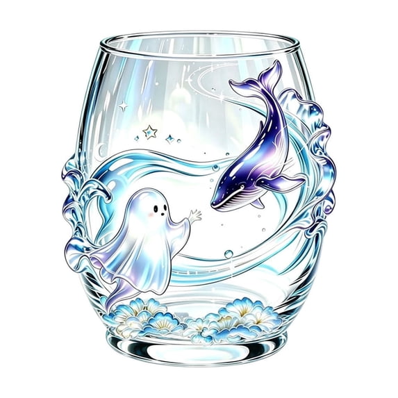 SLYNSHome Artisanal Stemless Glass Cup, Handcrafted Sea Theme Creature Drinkware for Nautical Home Decor, Ocean Lover Coastal Gift