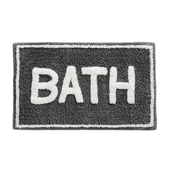 SLYNSHome Bathroom Mat,Faux Wool Absorbent Non Slip Indoor Doormat with White Border and Tufted Bath Lettering, Soft Kitchen Floor Mat for Shower Tub Entrance Home Decor