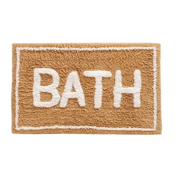 SLYNSHome Bathroom Mat,Faux Wool Absorbent Non Slip Indoor Doormat with White Border and Tufted Bath Lettering, Soft Kitchen Floor Mat for Shower Tub Entrance Home Decor