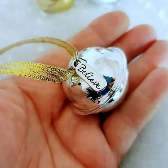 SLYNSHome Bell Ornaments Christmas Gifts,Silver Believe Bell for Christmas Tree Decoration Xmas Party Gifts Favors