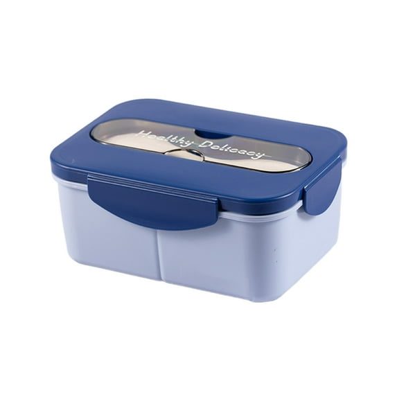 SLYNSHome Bento Boxes for Adults,Bento Lunch Box with Spoon,3 Compartments Durable Perfect Size for On-the-Go Meal Lunch Box - Blue